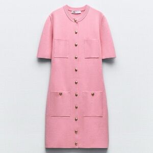 Zara knit gold button mini dress